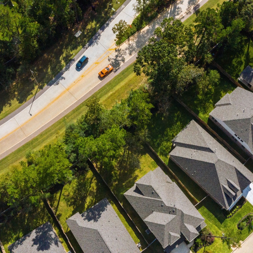 Aerial shot of neighborhood