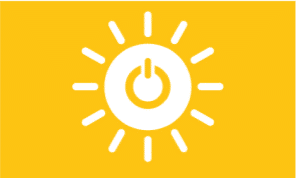 The sun icon on a yellow background symbolizes communities coming together to spread warmth and brightness.