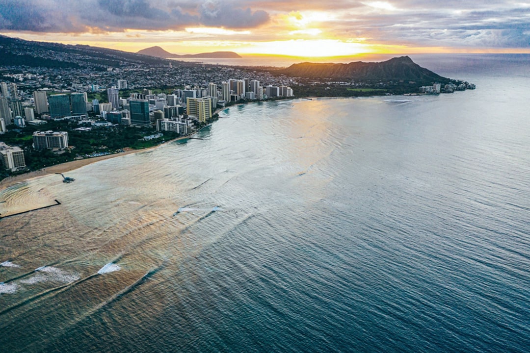 Aerial photo of Honolulu coastline and Ward Village